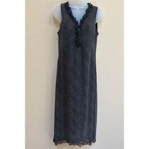 Mary McFadden Vintage Slip Dress Medium Black Ruffled Mini Dot Sleeveless